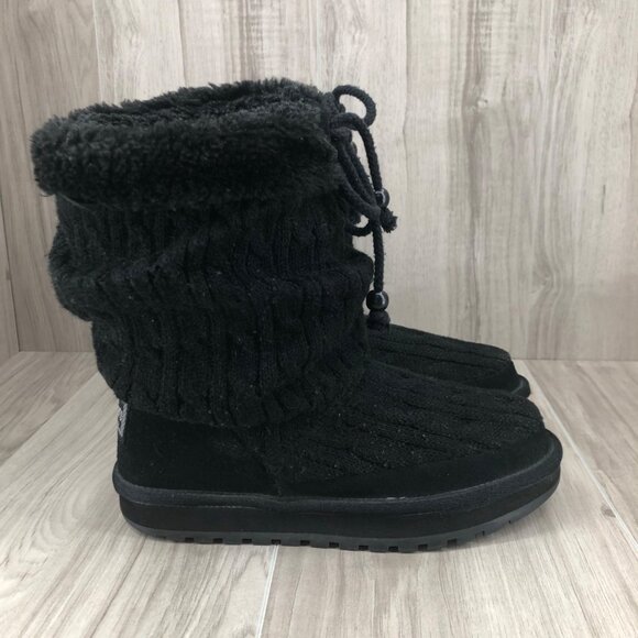 Skechers Boots Womens 7.5 Black Knit Slouch Pull On Winter Shoes - Picture 3 of 10